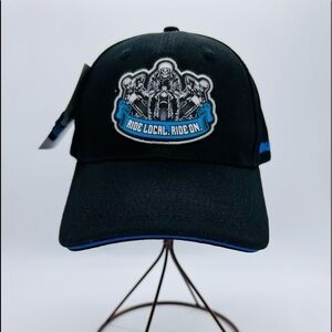 BLACK BALL CAP WITH MOTORCYCLE PATCH AND ALLSTATE EMBROIDERED NWT